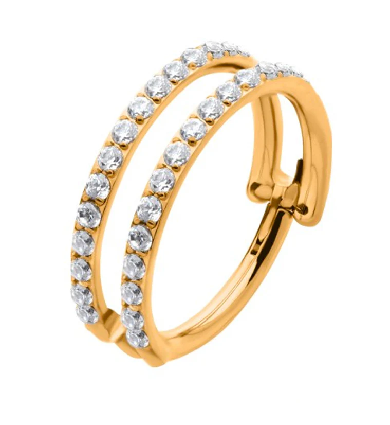 24kt Gold PVD Double Interval CZ Row Titanium Hinged Segment Ring - Mrs Treak