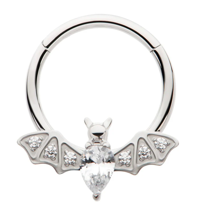 Bat Multi Clear CZ Stainless Steel Hinged Segment Ring - Mrs Treak