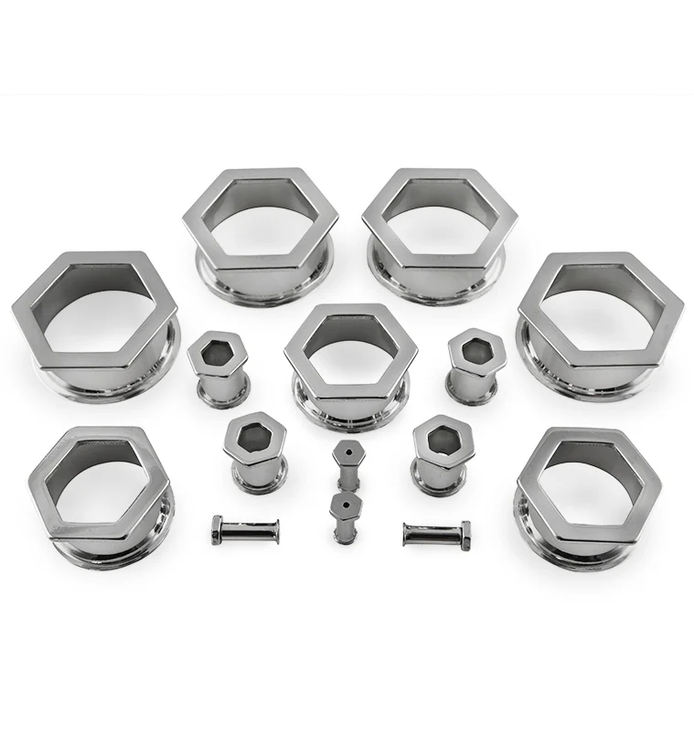 Hexagon Double Flare Stainless Steel Tunnels - Mrs Treak