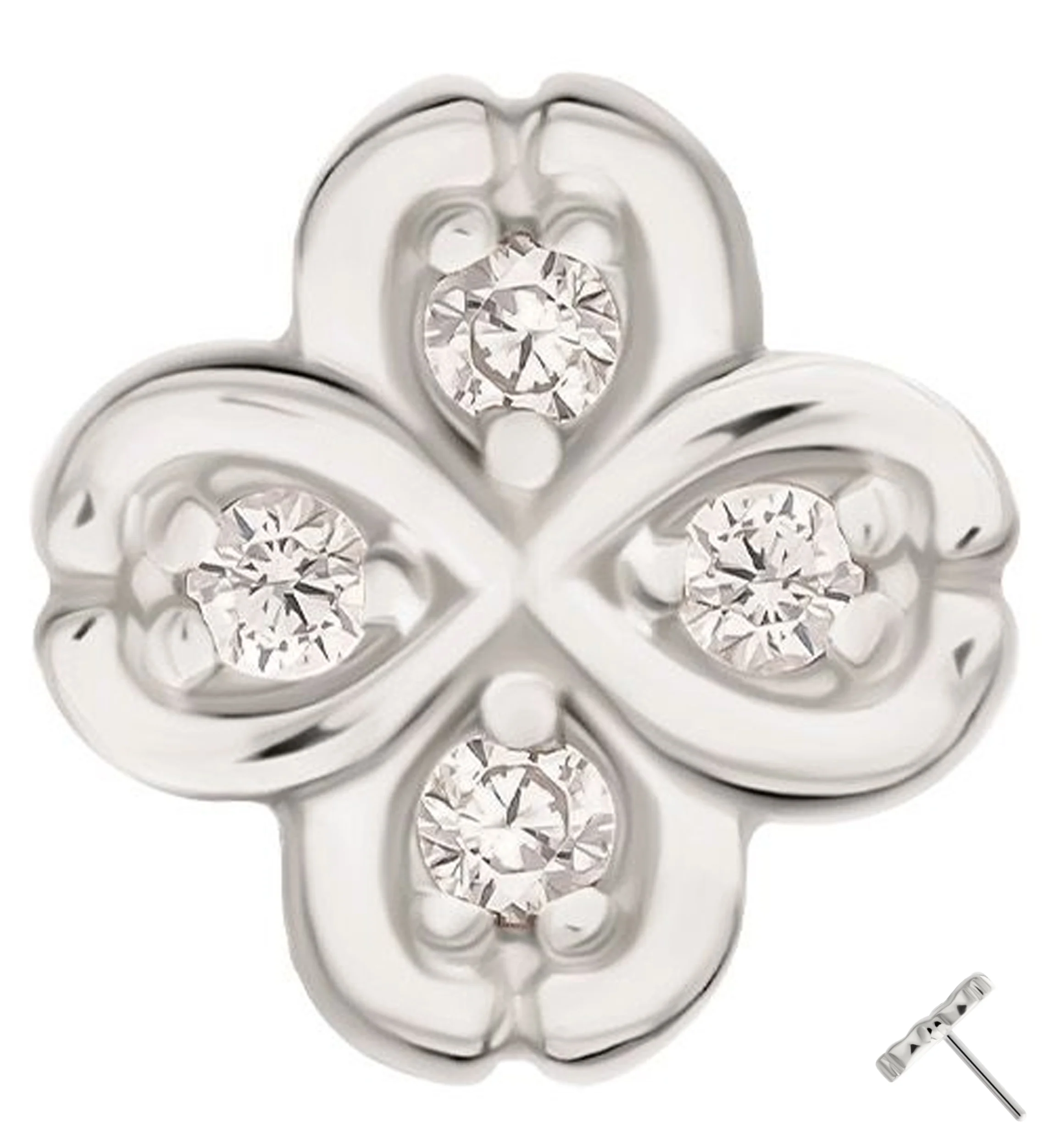14kt White Gold Clover Clear CZ Threadless Top - Mrs Treak