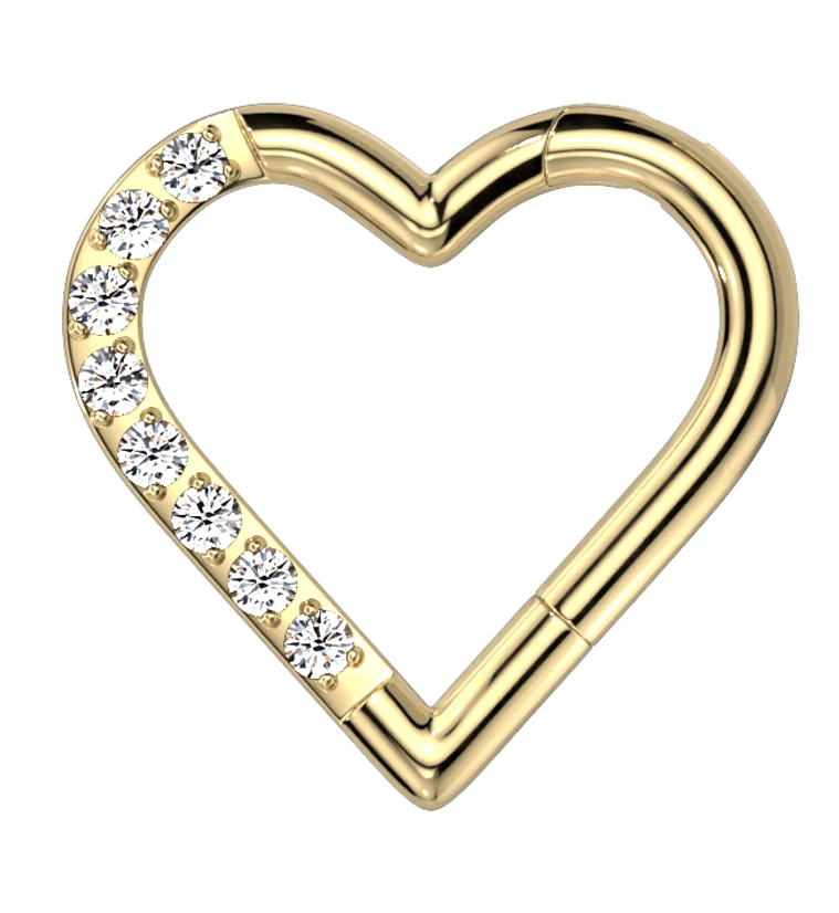 Gold PVD Heart Half CZ Titanium Hinged Segment Ring - Mrs Treak