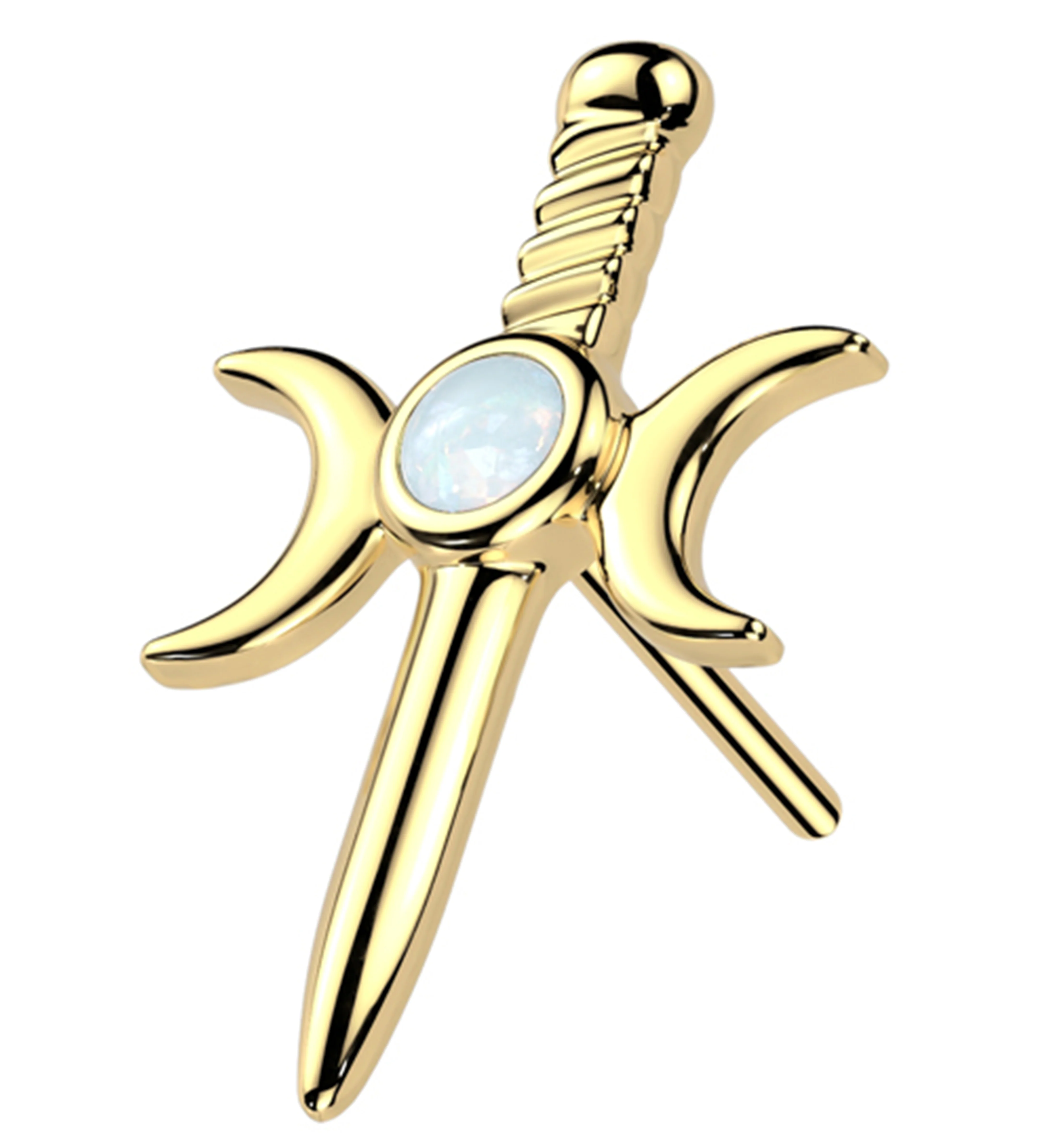 14kt Gold White Opalite Moon Phase Dagger Threadless Top - Mrs Treak