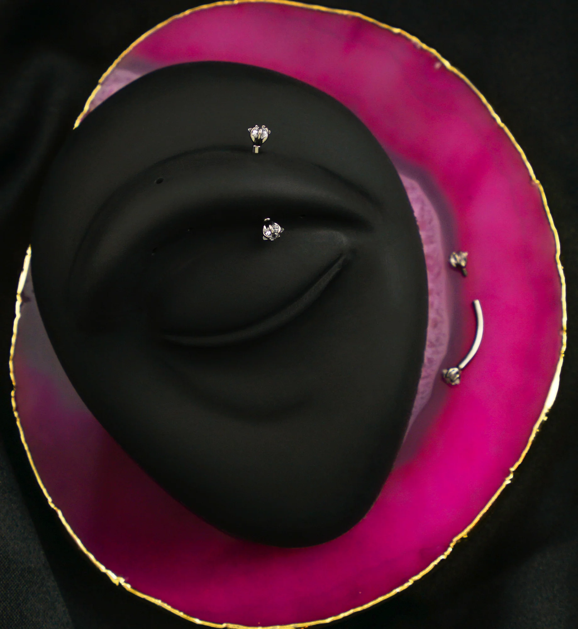 Double Prong Star Clear CZ Internally Threaded Titanium Curved Barbell - Mrs Treak