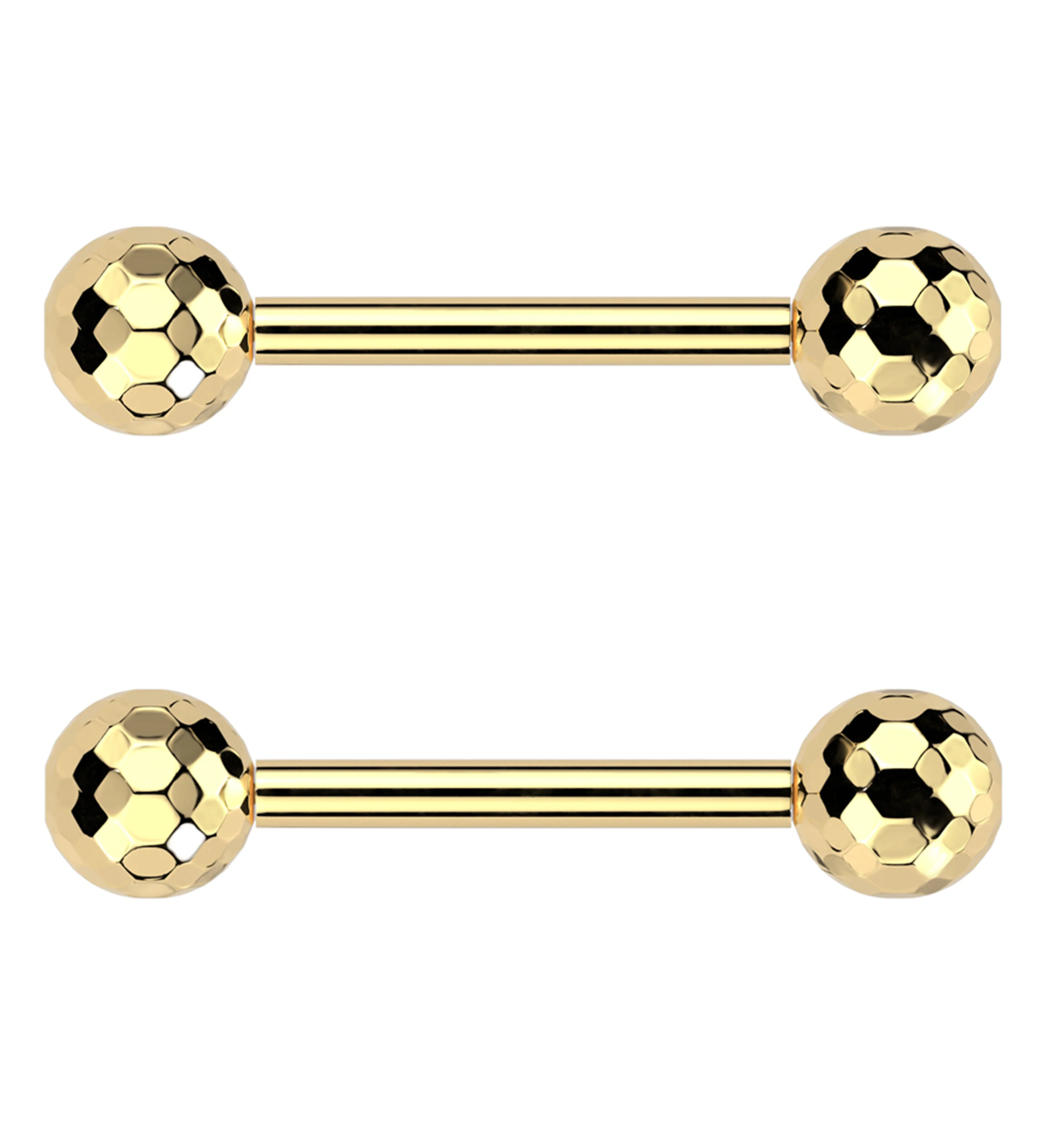 Gold PVD Faceted Threadless Titanium Nipple Barbells - Mrs Treak