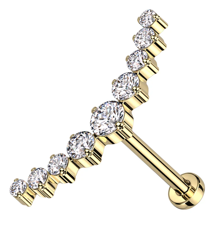 Gold PVD Arc Clear CZ Threadless Titanium Labret - Mrs Treak
