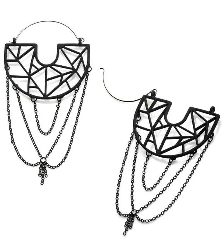 20G Black Semi Geometric Dangle Plug Hoops - Mrs Treak