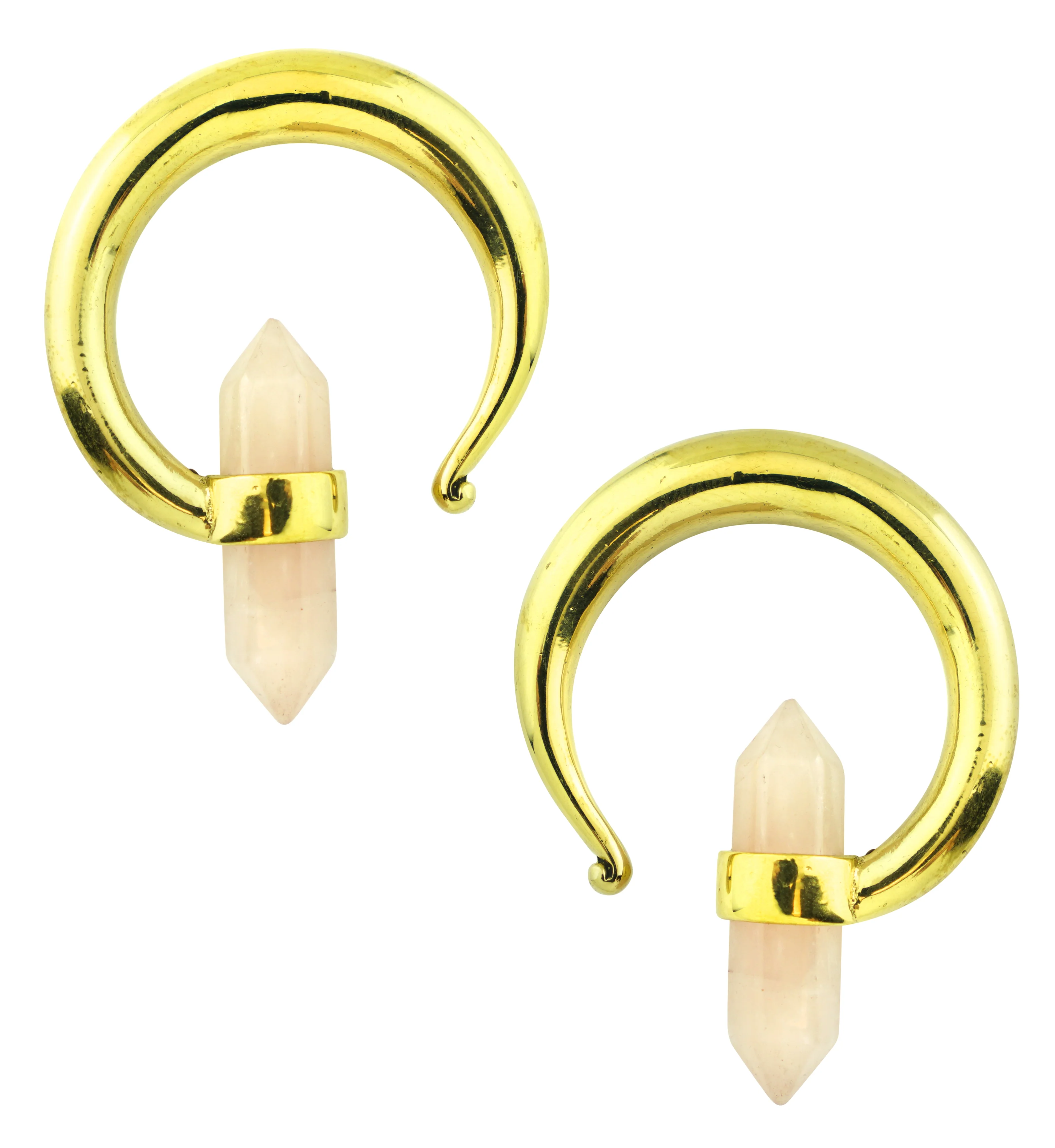 Rose Quartz Crystal Hoop Brass Ear Weights - Mrs Treak