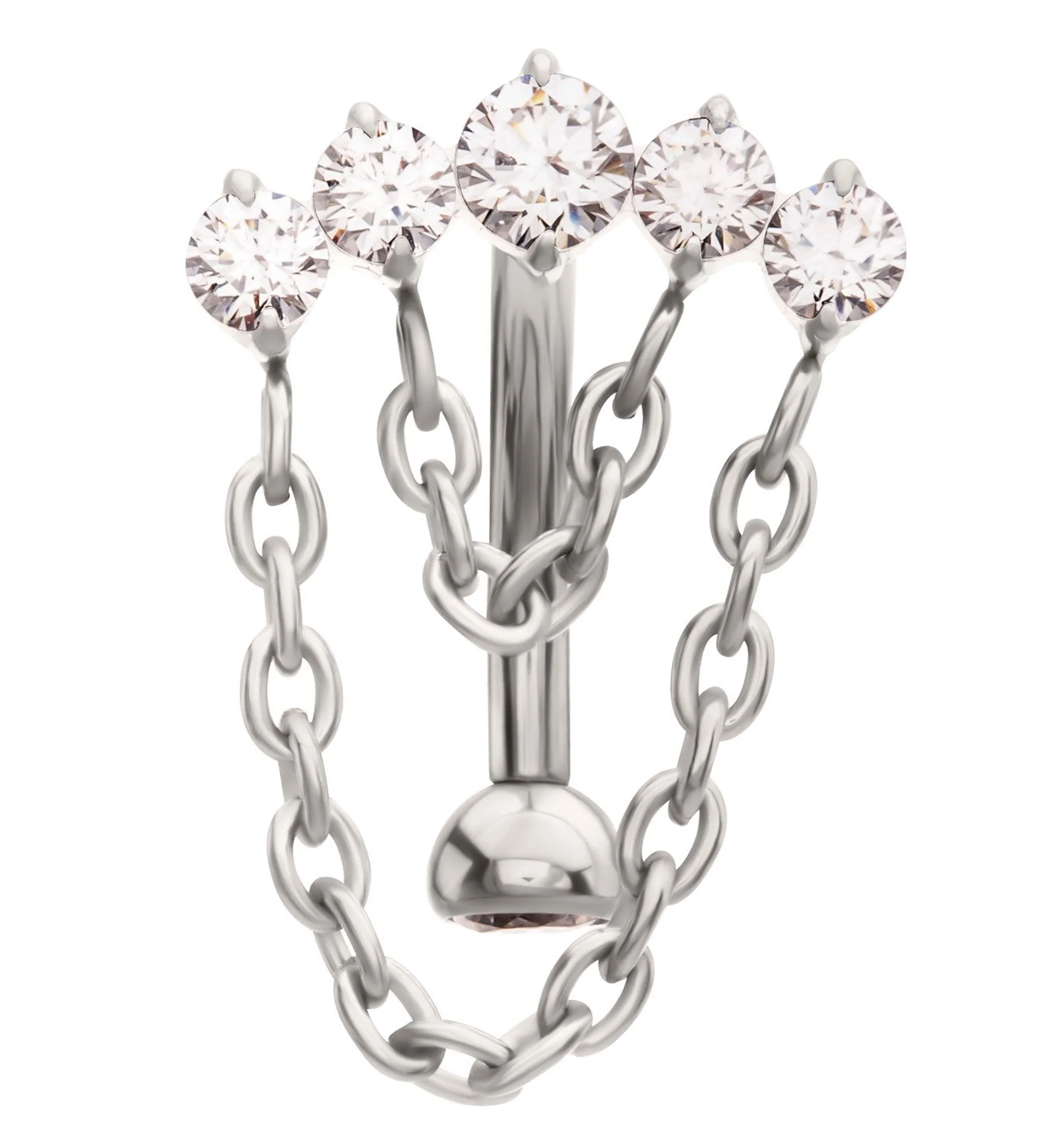 Curve Clear CZ Double Chain Dangle Titanium Internally Threaded Curved Barbell - Mrs Treak