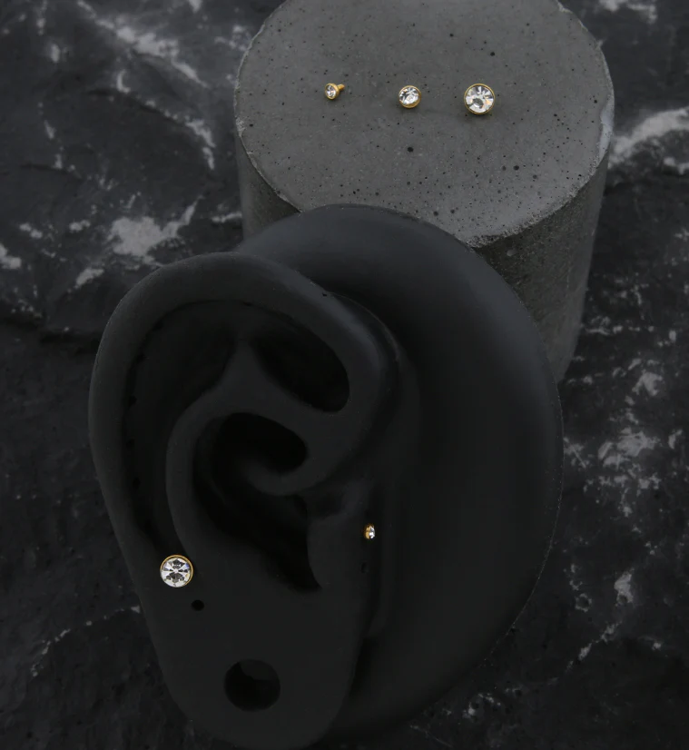 Gold PVD Bezel Clear CZ Stainless Steel Internally Threaded Top - Mrs Treak