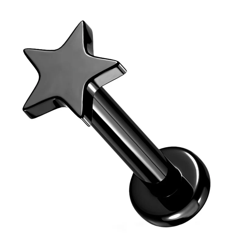 Black PVD Star Internally Threaded Titanium Labret - Mrs Treak