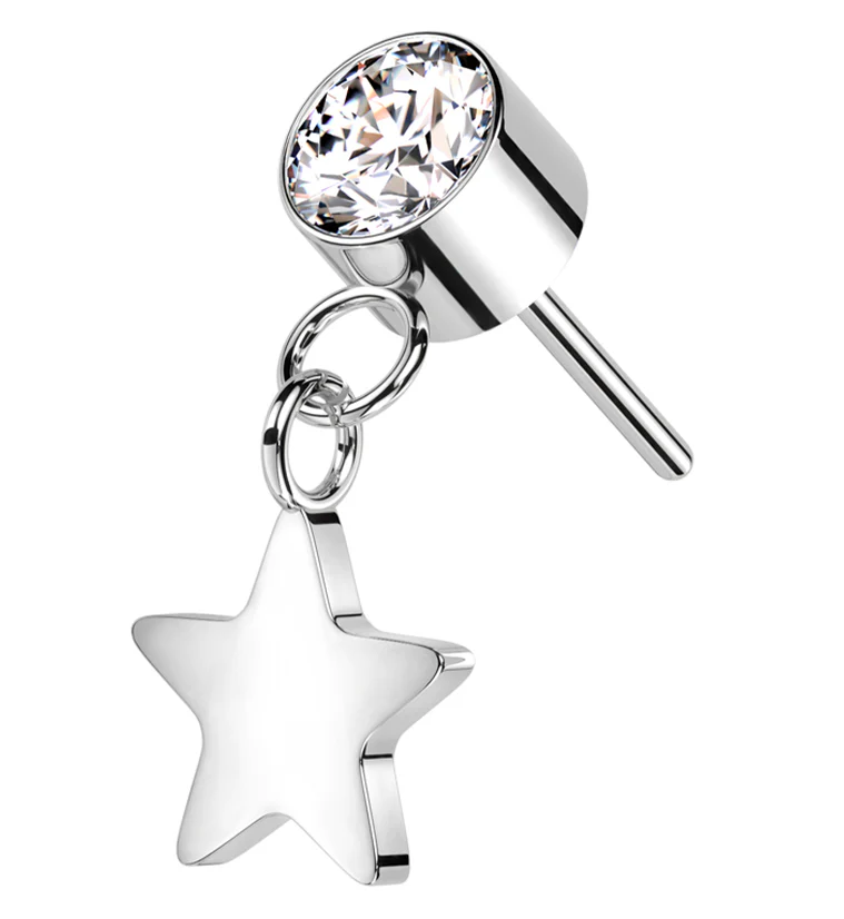 Clear CZ Dangle Star Titanium Threadless Top - Mrs Treak