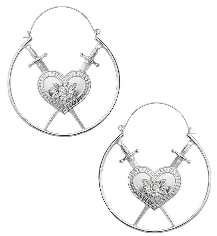 Double Dagger Heart Plug Hoops - Mrs Treak