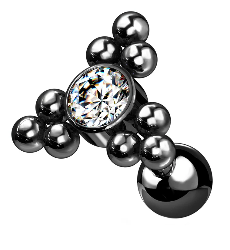 Black PVD Gem Beaded Triangle Cartilage Barbell - Mrs Treak
