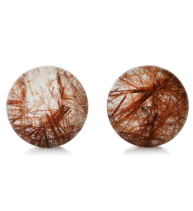 Rutilated Quartz Stone Plugs 1 Inch (25mm) Version 5 - Mrs Treak