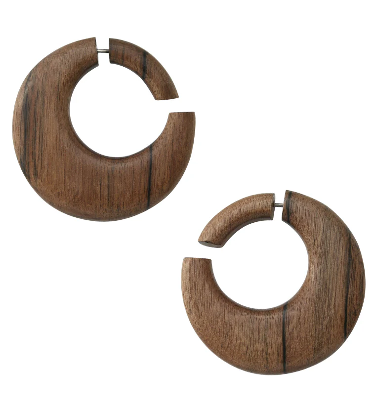Areng Wood Fake Gauge Hoop Earrings - Mrs Treak