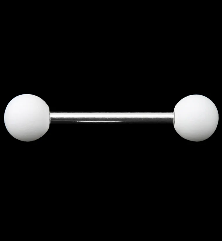 Double White Silicon Ball Stainless Steel Barbell - Mrs Treak
