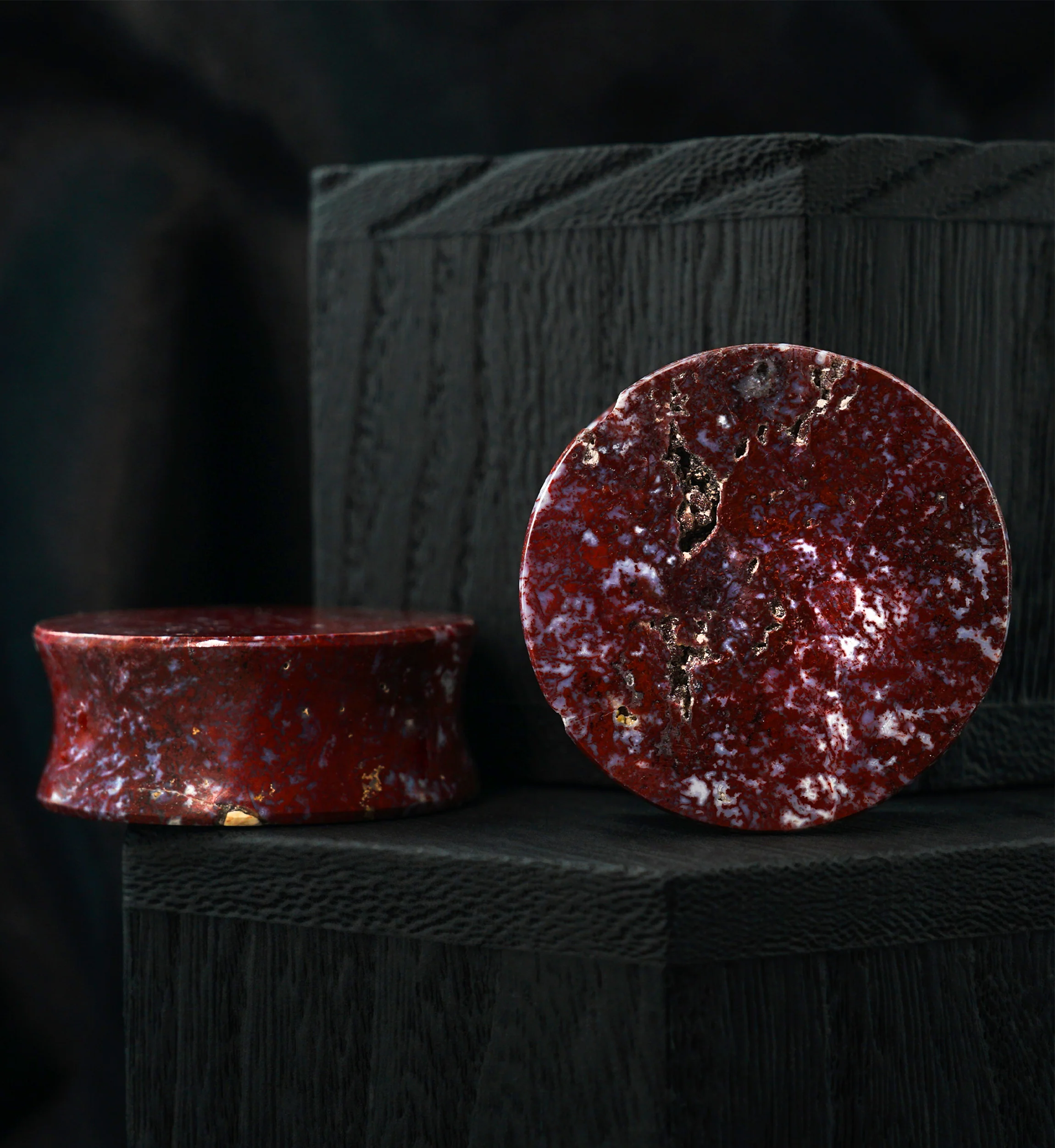 Red Moss Agate Stone Plugs 1 & 3/8