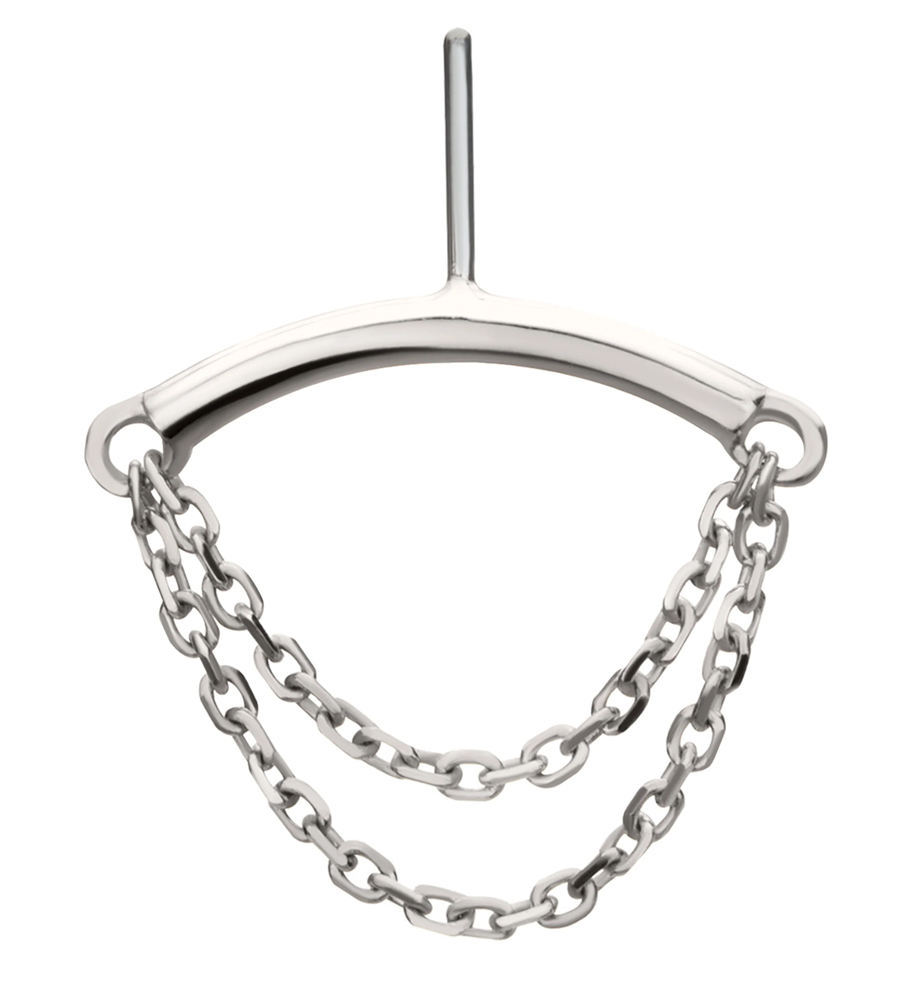 14kt White Gold Hidden Curved Bar Double Dangle Chain Threadless Top - Mrs Treak