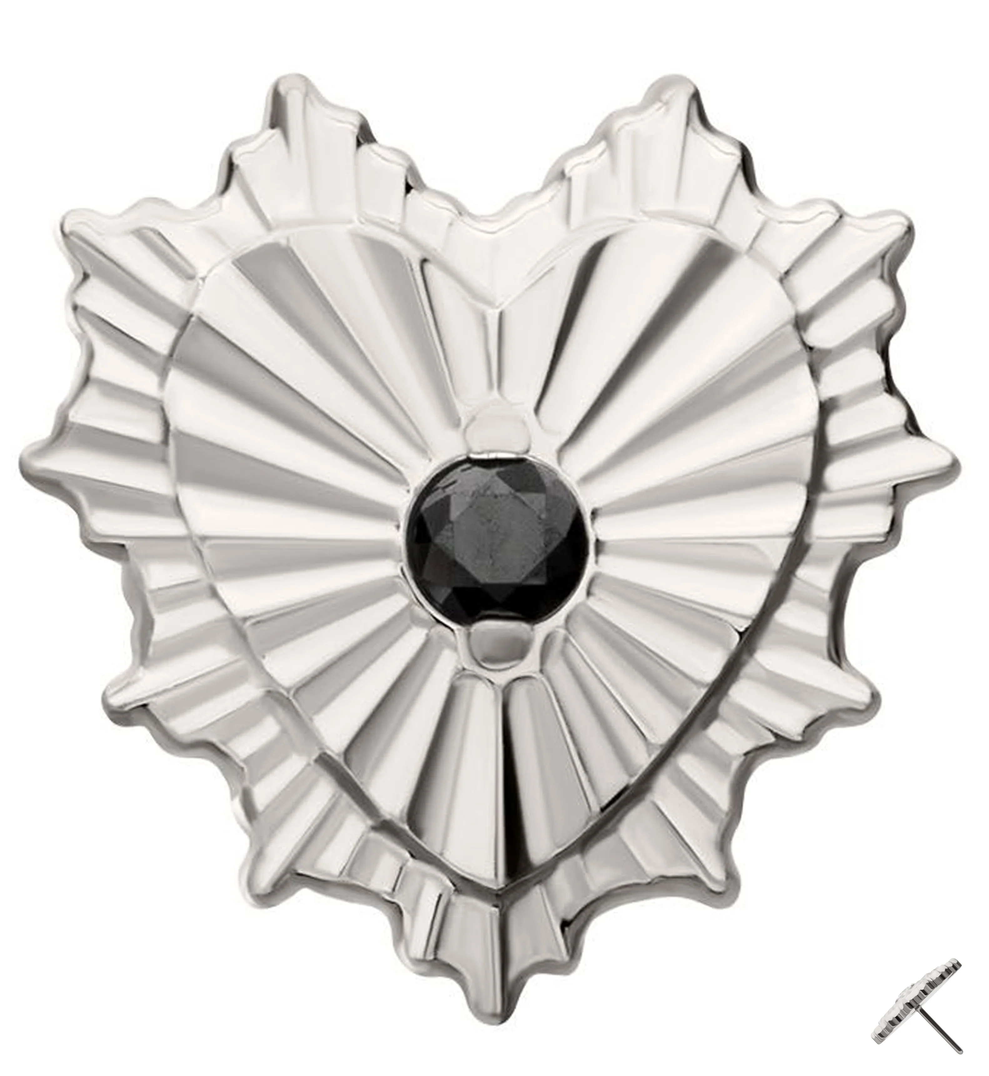 Sunburst Heart Black CZ Titanium Threadless Top - Mrs Treak