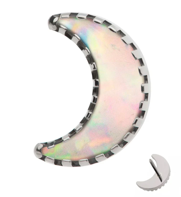Crescent Moon White Opalite Threadless Titanium Top - Mrs Treak