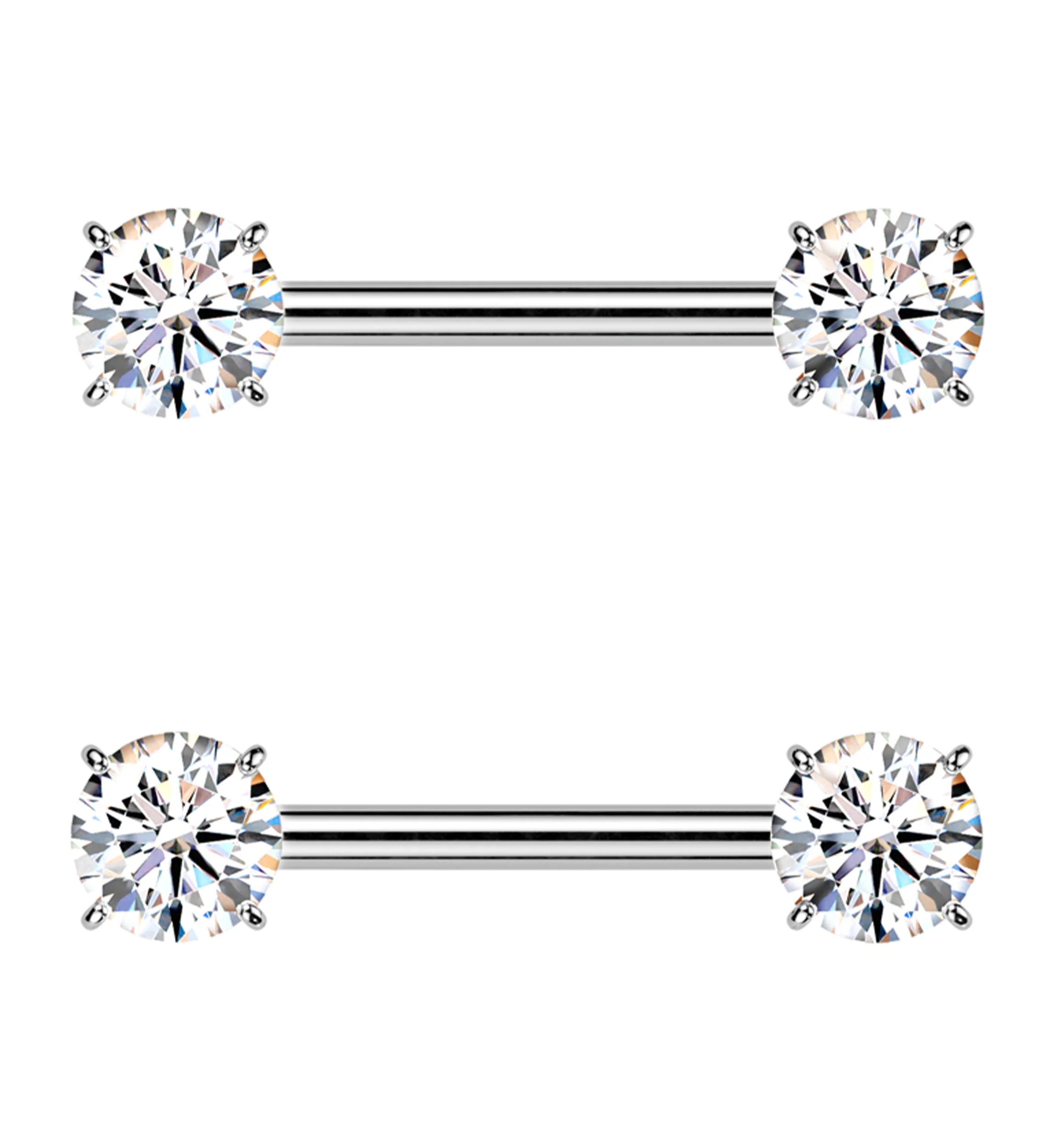 Prong Double Clear CZ Internally Threaded Titanium Nipple Barbell - Mrs Treak