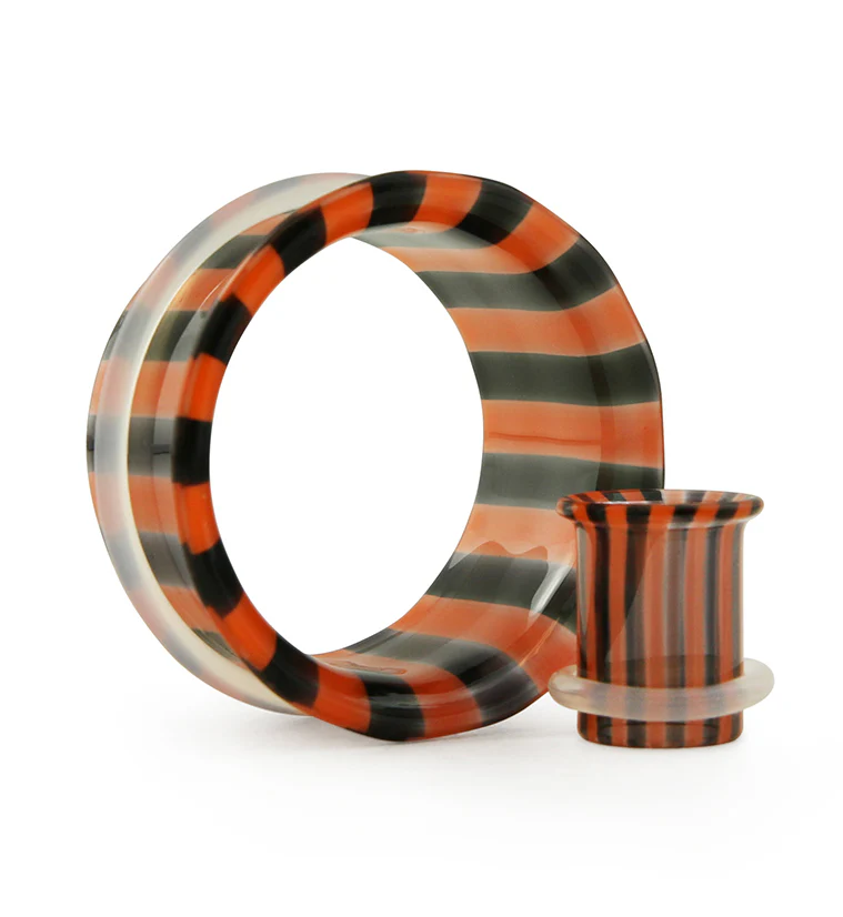 Tiger Stripe Glass Tunnel Plugs - Single Flare - Mrs Treak