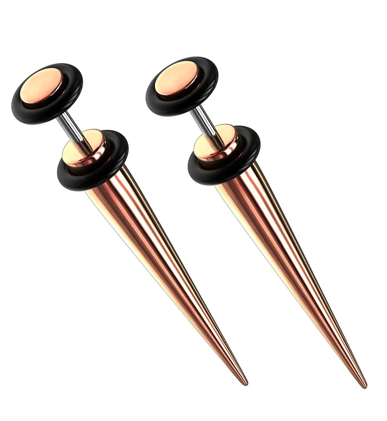 16G Rose Gold PVD Stainless Steel Fake Tapers - Gauges - Mrs Treak
