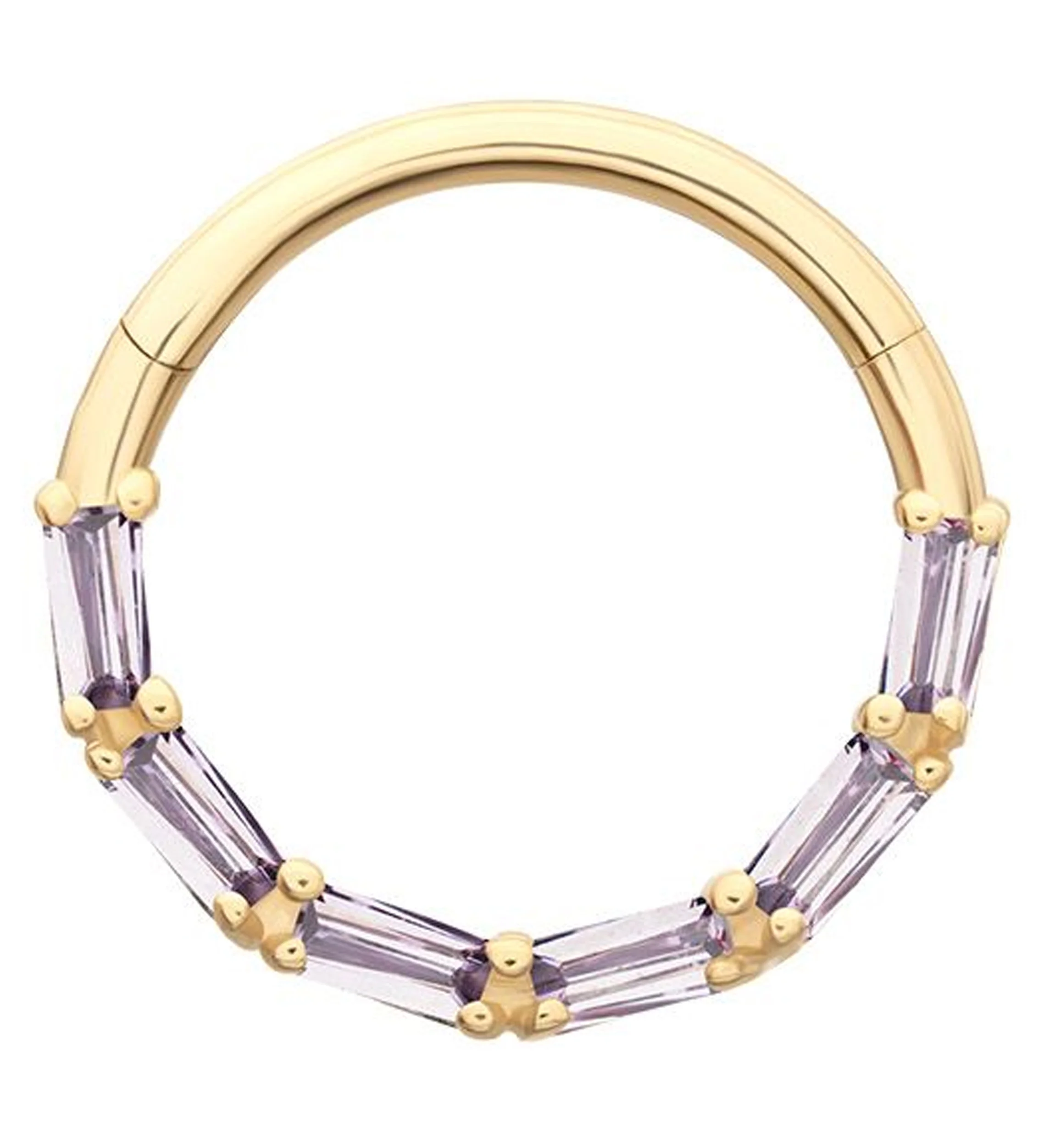 14kt Gold Baguette Row Amethyst CZ Hinged Segment Ring - Mrs Treak