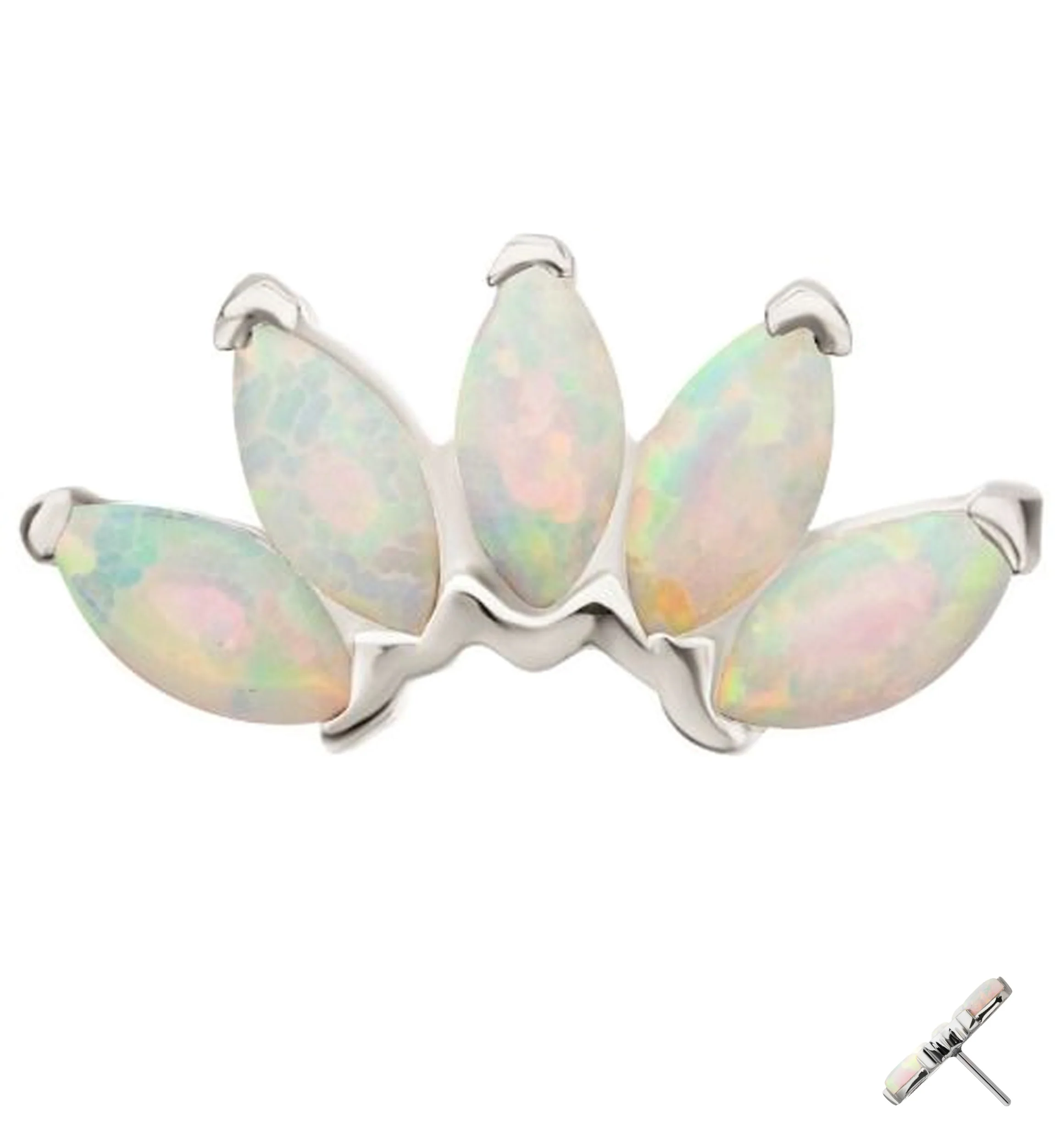 14kt White Gold Half Crown White Opalite Threadless Top - Mrs Treak