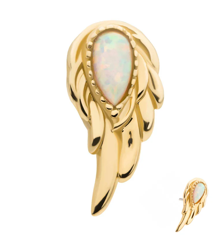 14kt Gold Teardrop White Opalite Wing Threadless Top (Left Ear) - Mrs Treak