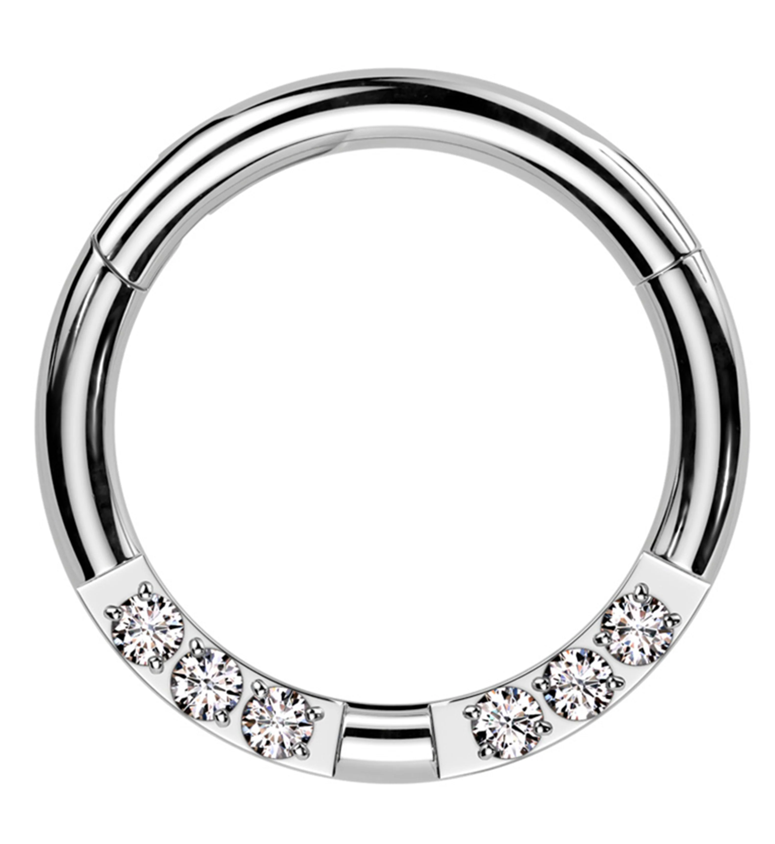Ethereal Front Facing Clear CZ Stainless Steel Hinged Segment Ring - Mrs Treak