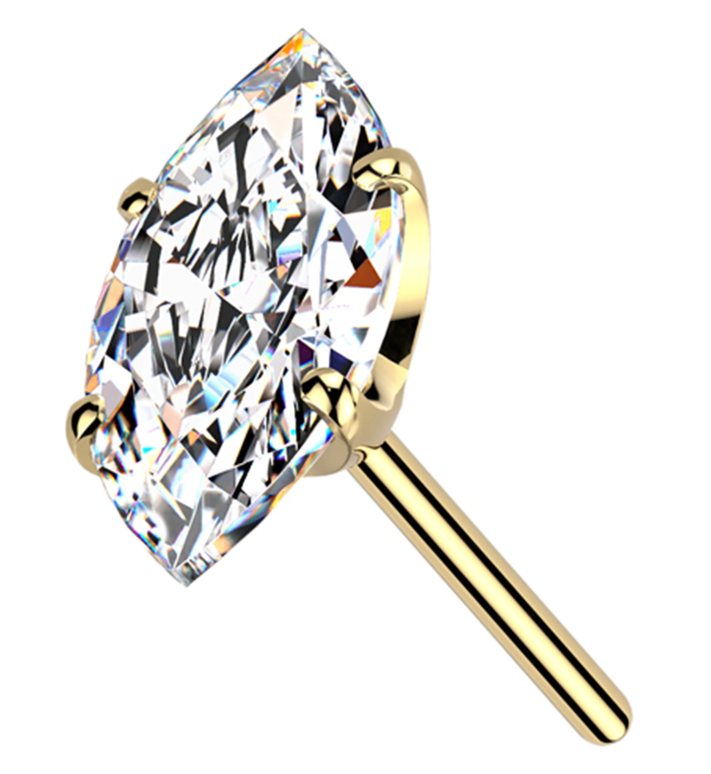 Gold PVD Prong Marquise Clear CZ Titanium Threadless Top - Mrs Treak