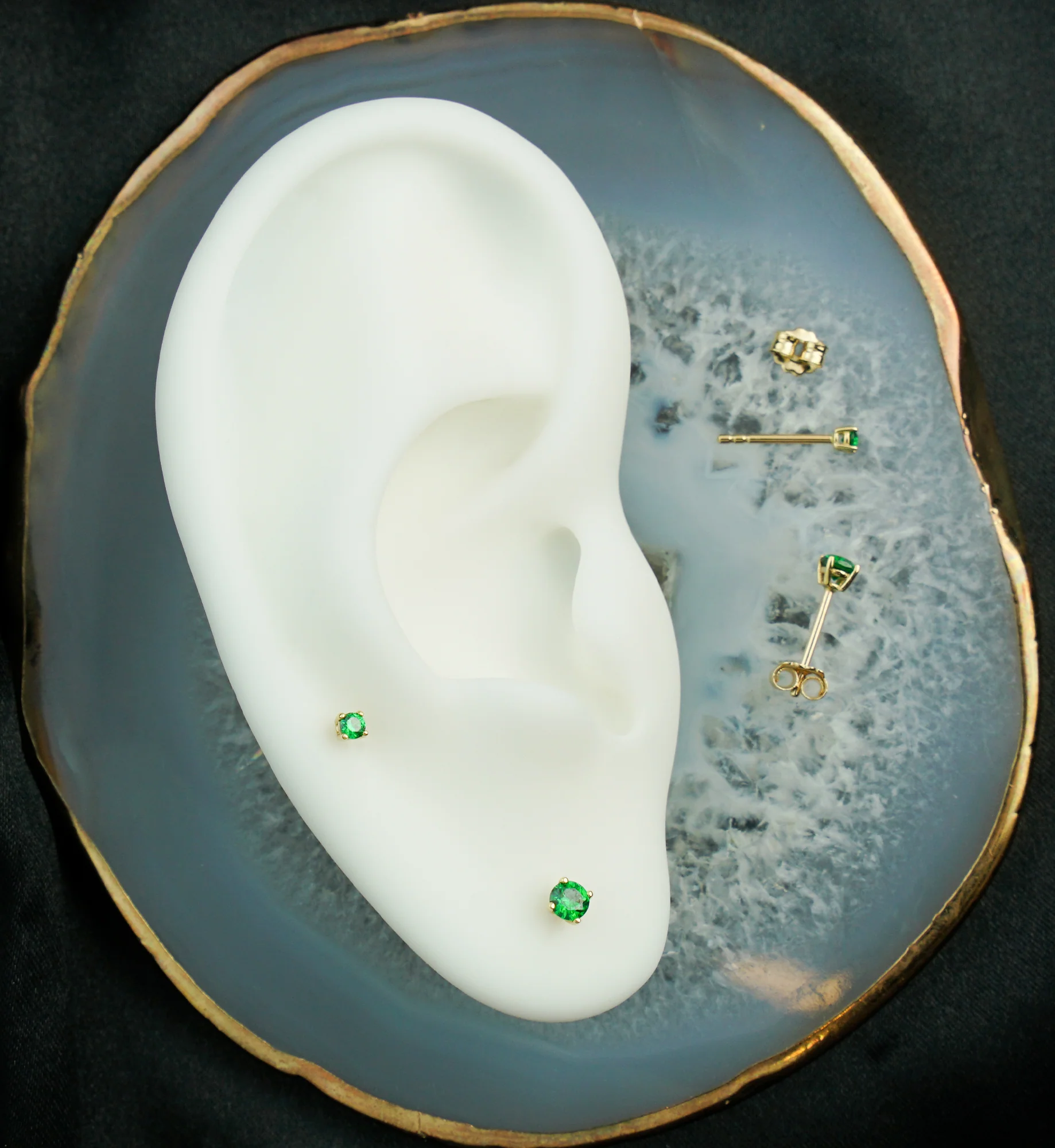 14kt Gold May Birthstone Emerald CZ Stud Earrings - Mrs Treak