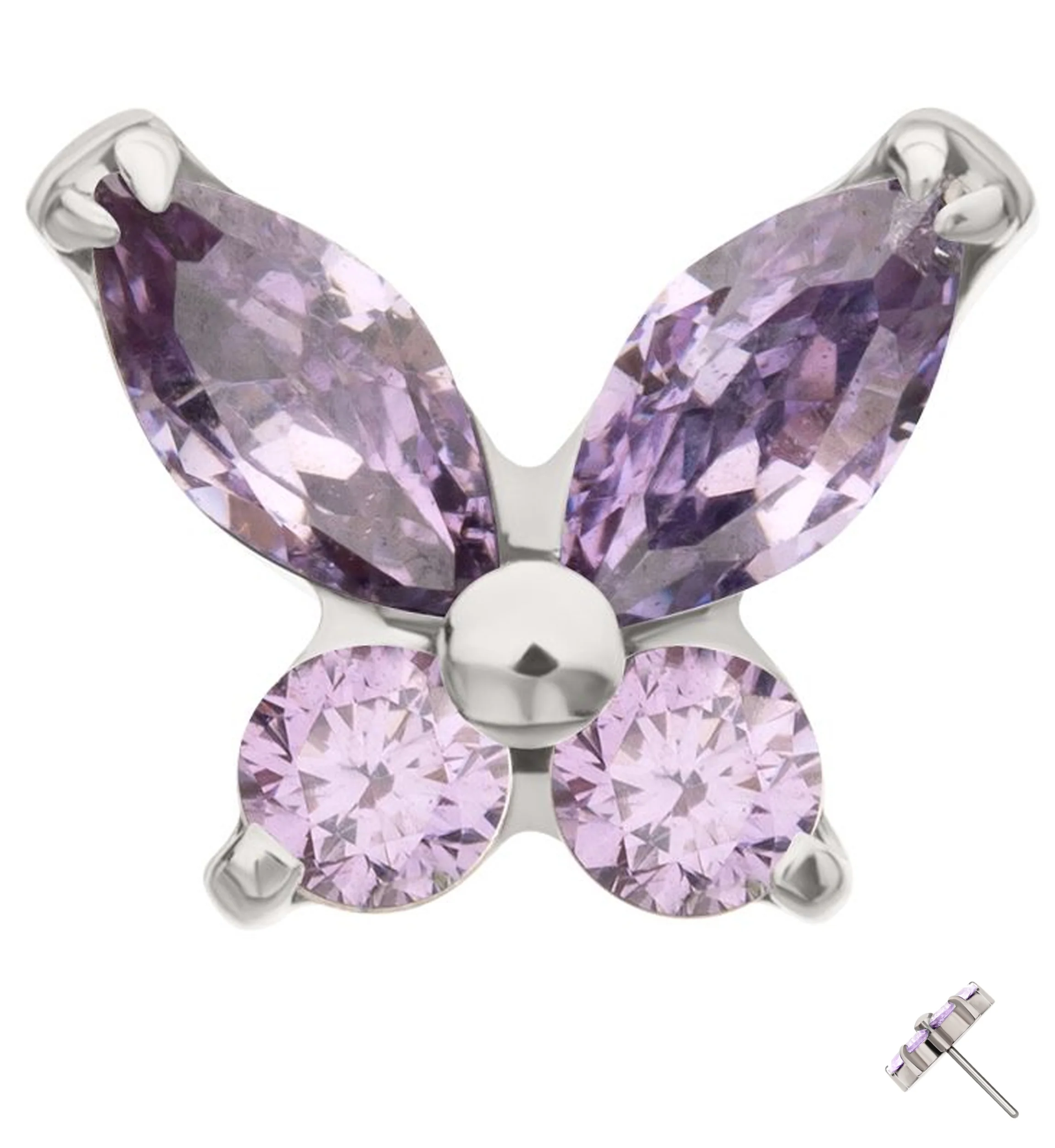 Mini Butterfly Amethyst CZ Titanium Threadless Top - Mrs Treak