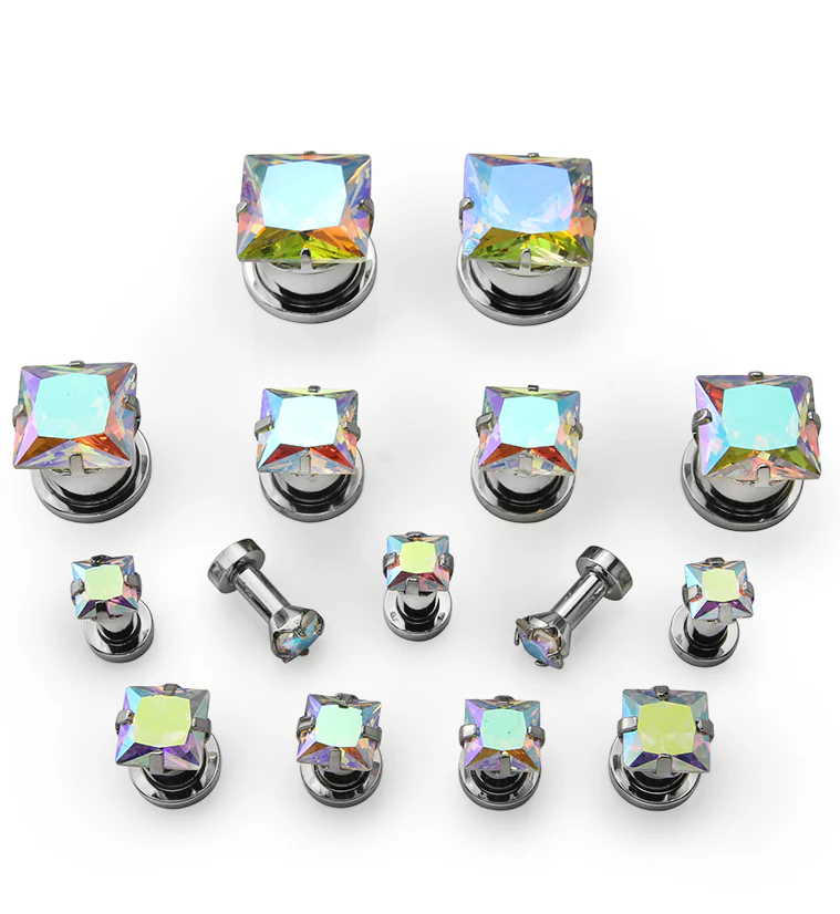 Rainbow Aurora CZ Gem Diamond Stud Plugs - Mrs Treak