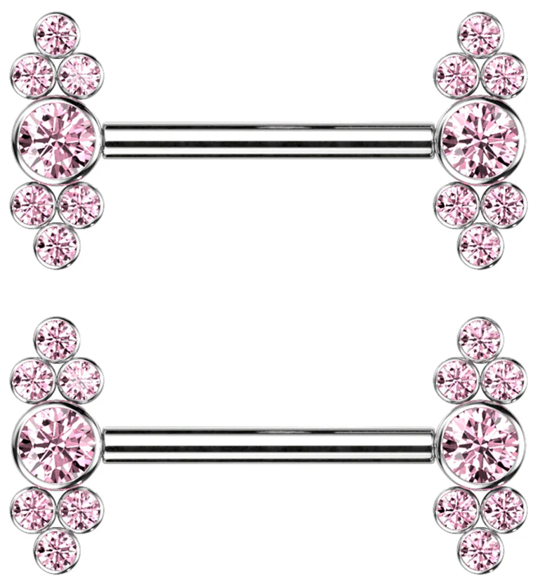 Dual Array Pink CZ Titanium Internally Threaded Nipple Ring Barbell - Mrs Treak