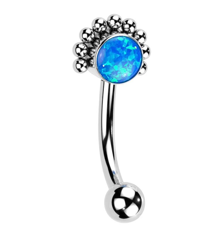 Beaded Blue Opalite Titanium Threadless Curved Barbell - Mrs Treak