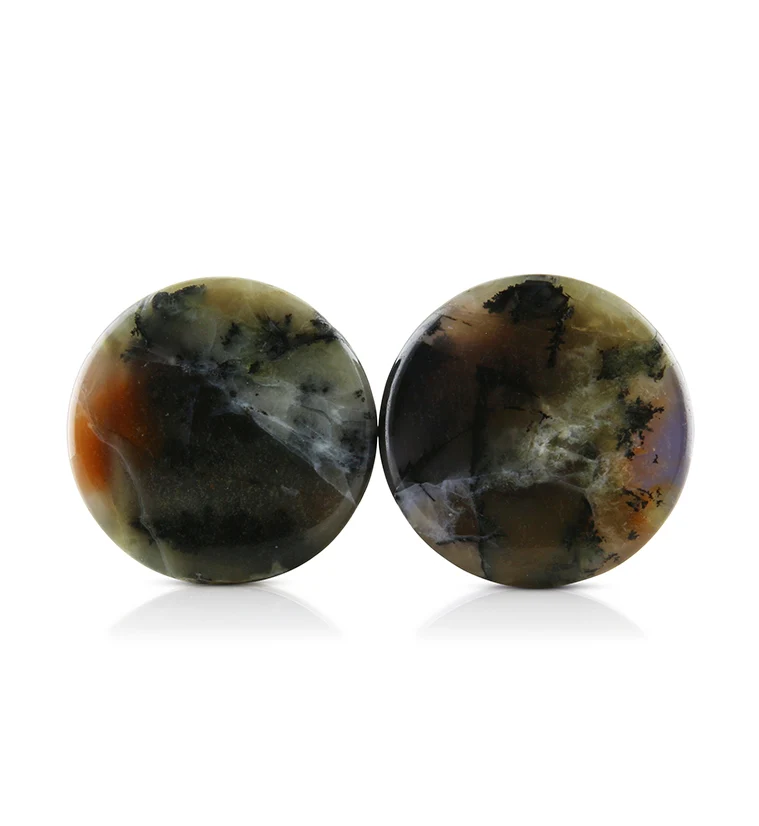 Amethyst Sage Dendritic Chalcedony Stone Plugs 3-4