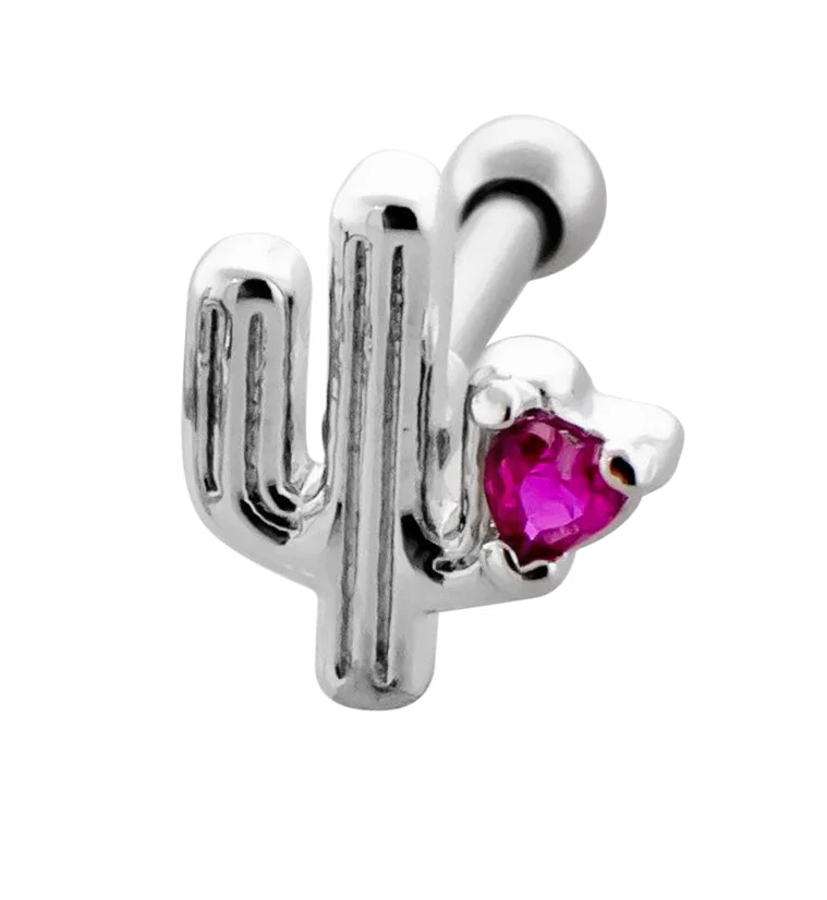 Cactus Love Pink CZ Cartilage Barbell - Mrs Treak