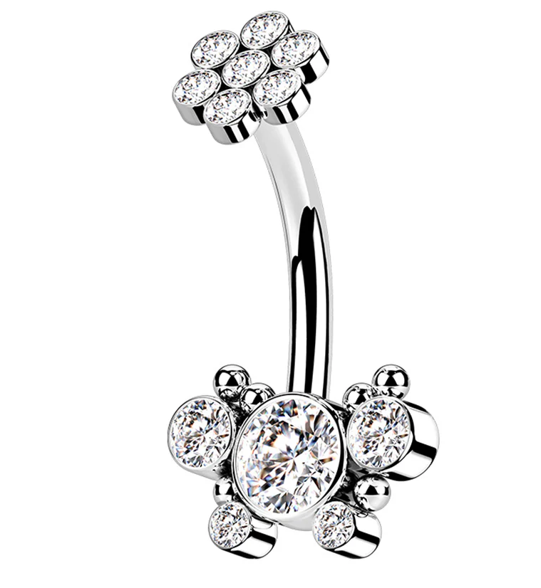 Clear CZ Cluster with Floret Top Belly Button Ring - Mrs Treak