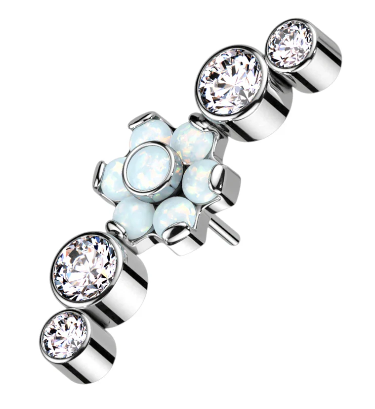 Centered Flower White Opalite Arch Threadless Titanium Top - Mrs Treak
