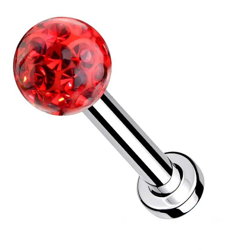 Red Glitterball Stainless Steel Labret - Mrs Treak