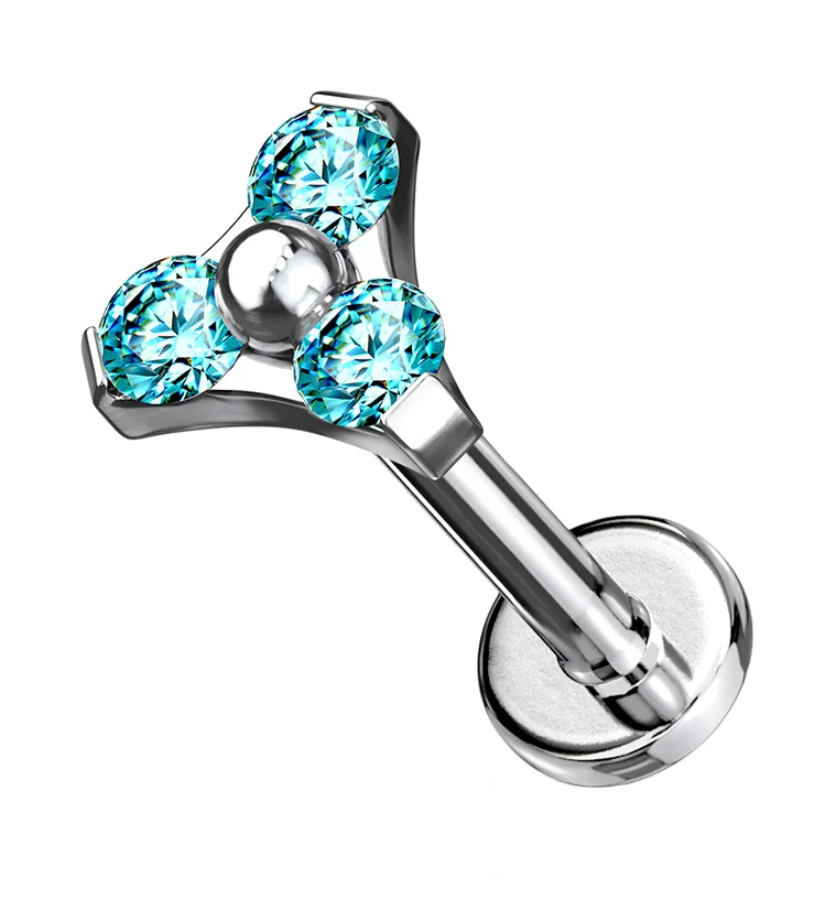 16G Triple Aqua CZ Labret - Mrs Treak