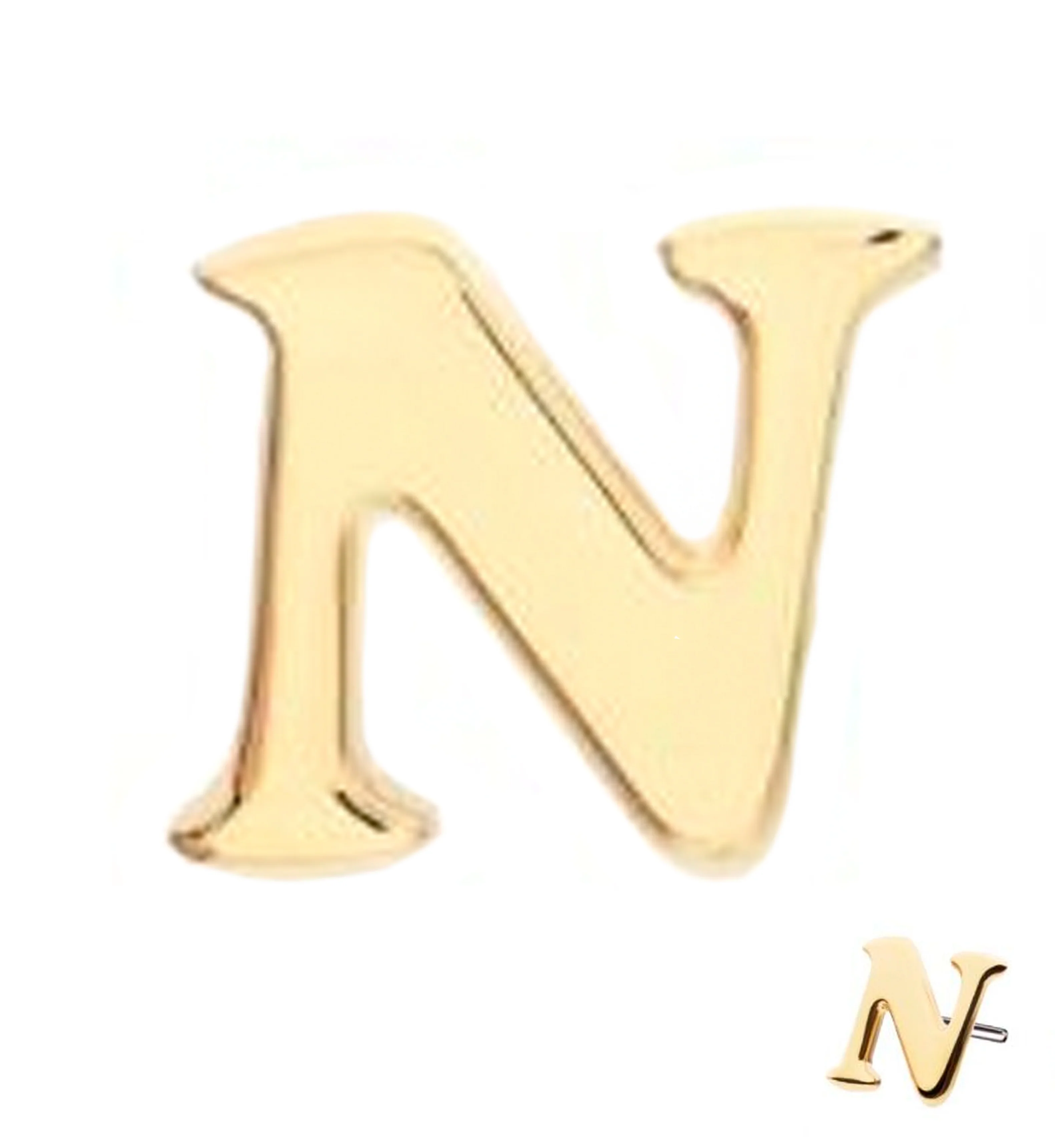14kt Gold Letter N Threadless Top - Mrs Treak