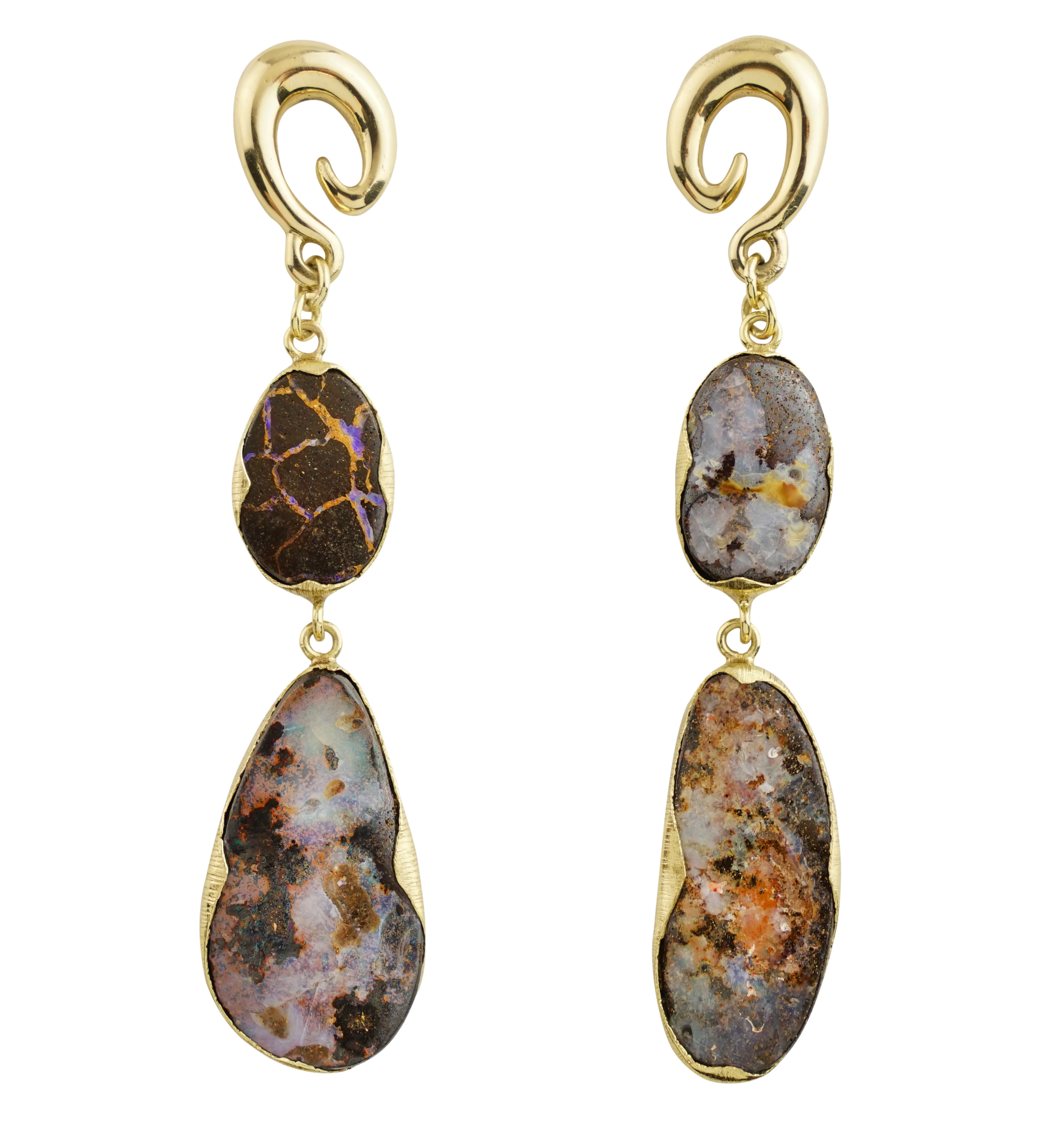 Double Boulder Opal Brass Ear Weights/Hangers Version 1 - Mrs Treak