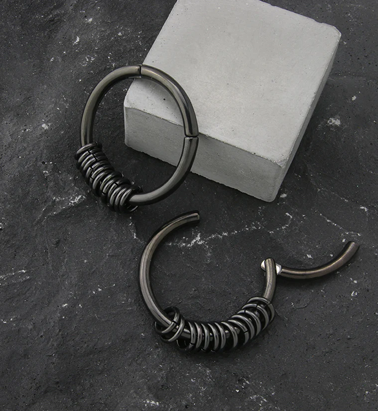 Black PVD Active Rings Hinged Ear Weights - Mrs Treak