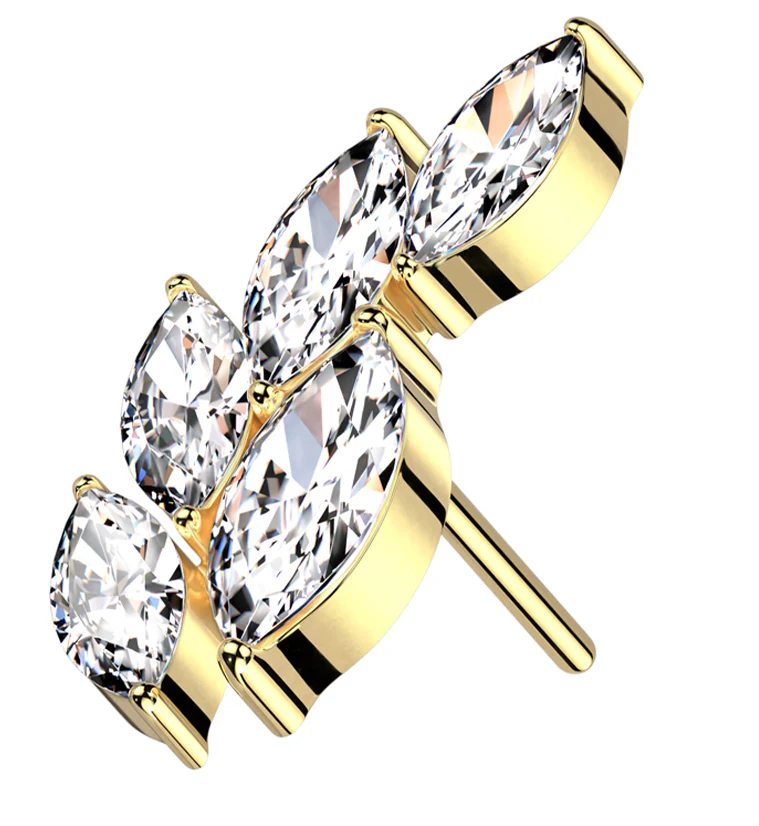 Gold PVD Vine Clear CZ Titanium Threadless Top - Mrs Treak