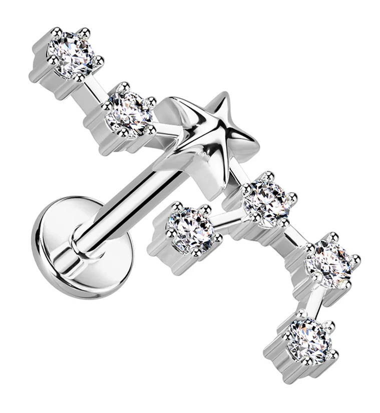 Sagittarius Constellation Clear CZ Stainless Steel Internally Threaded Labret - Mrs Treak