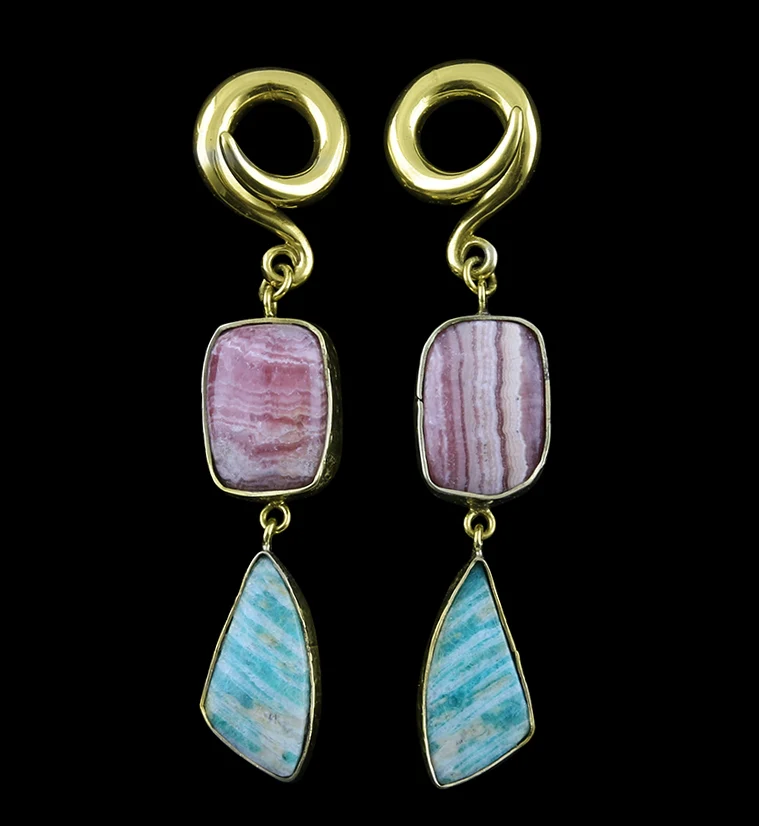 Amazonite X Rhodochrosite Stone Ear Weights Version 3 - Mrs Treak