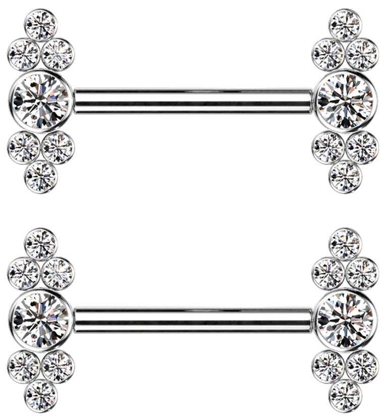 Dual Array CZ Titanium Internally Threaded Nipple Ring Barbell - Mrs Treak